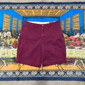 Ralph Lauren burgundy shorts embroidered pony polo horses Size 32 preppy casual
